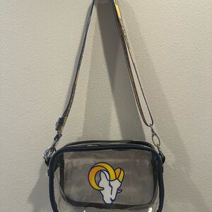 Source Unknown Clear Crossbody Bag with Blue and Yellow Accents